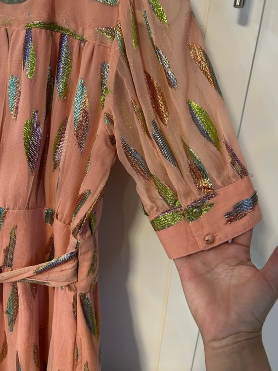 Ciebon Whitney Metallic Print Wrap Dress in a peach or rose-tone - Picture 9 of 9